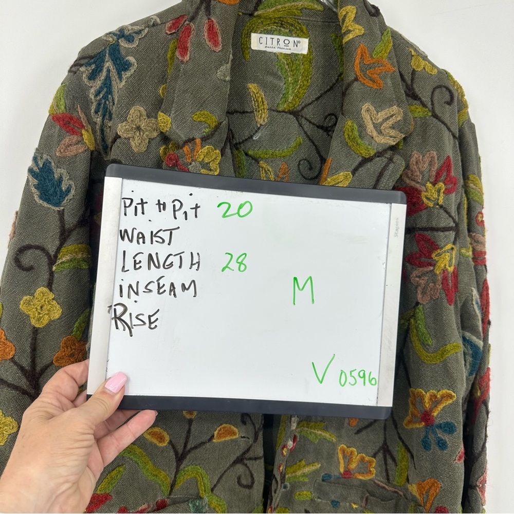 Citron Embroidered Floral Blazer Jacket Long Line Colorful Womens Medium V596 - Picture 8 of 9